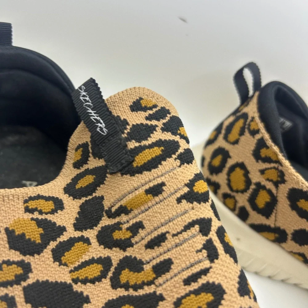 Skechers Ultra Flex Wildly Leopard Print Slip On Sneakers Tan Black 8